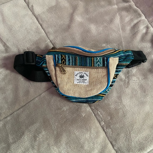 NATURAL HEMP BLUE BELT BAG/ WAIST BAG - Picture 2 of 6